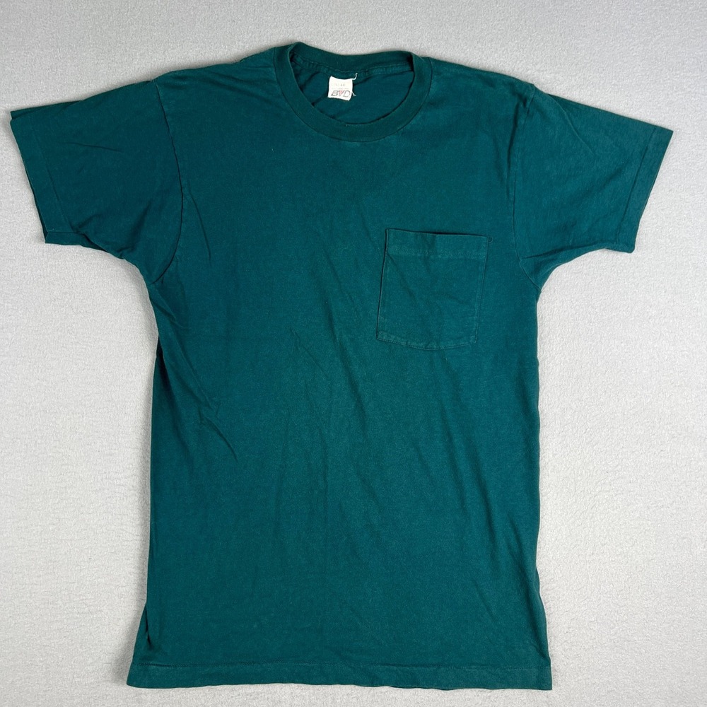 VTG BVD‎ Selvedge Pocked T Shirt Fits Small Green Blank Single Stitch 1990s USA